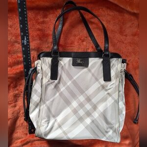 Burberry Beige Plaid Messenger Bag with Black Trim